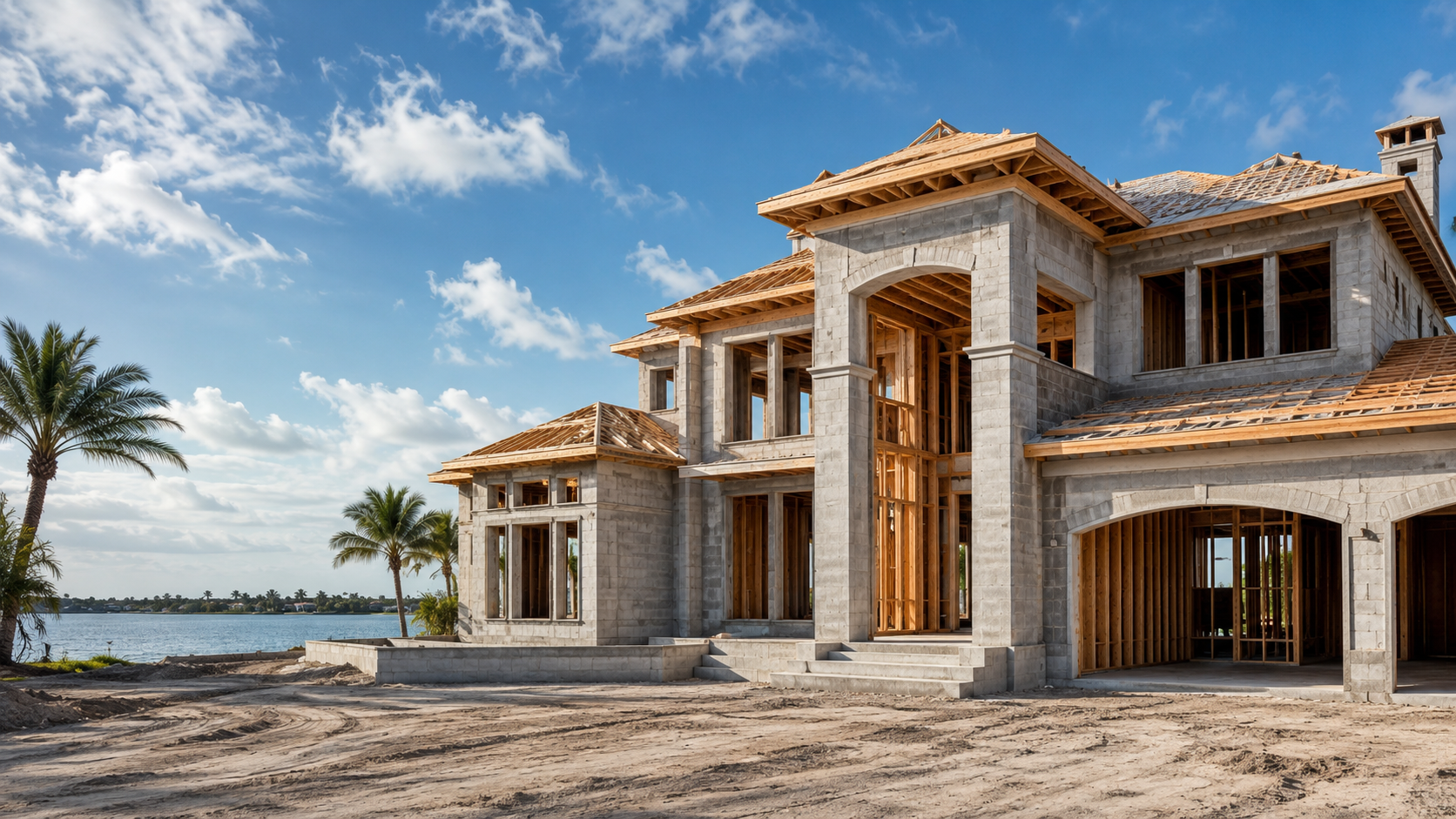 Custom home shell construction in Florida